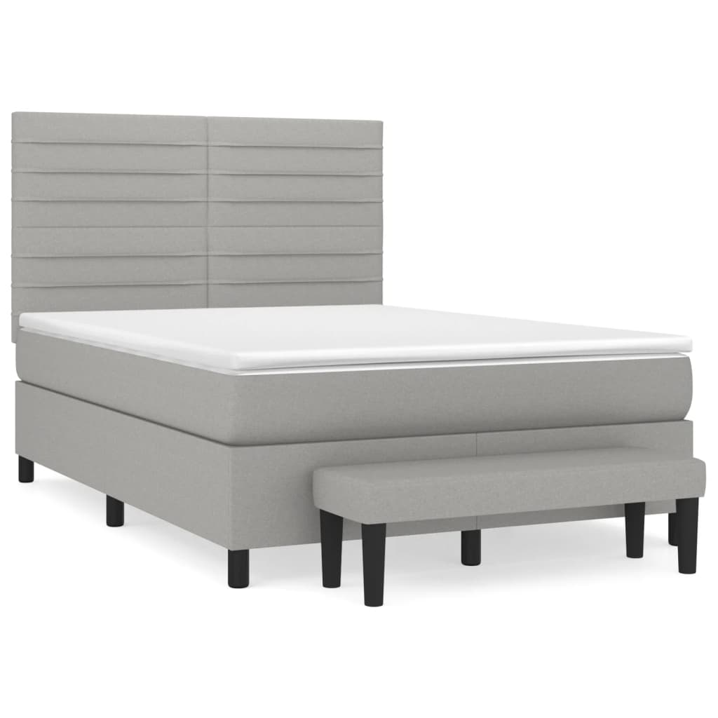 Pat box spring cu saltea, gri deschis, 140x190 cm, textil GartenMobel Dekor
