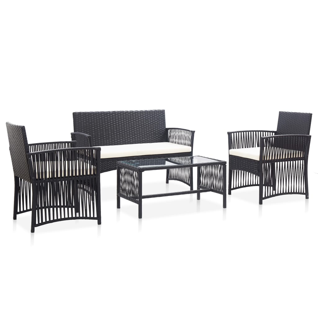 Set mobilier de grădină cu perne, 4 piese, negru, poliratan GartenMobel Dekor