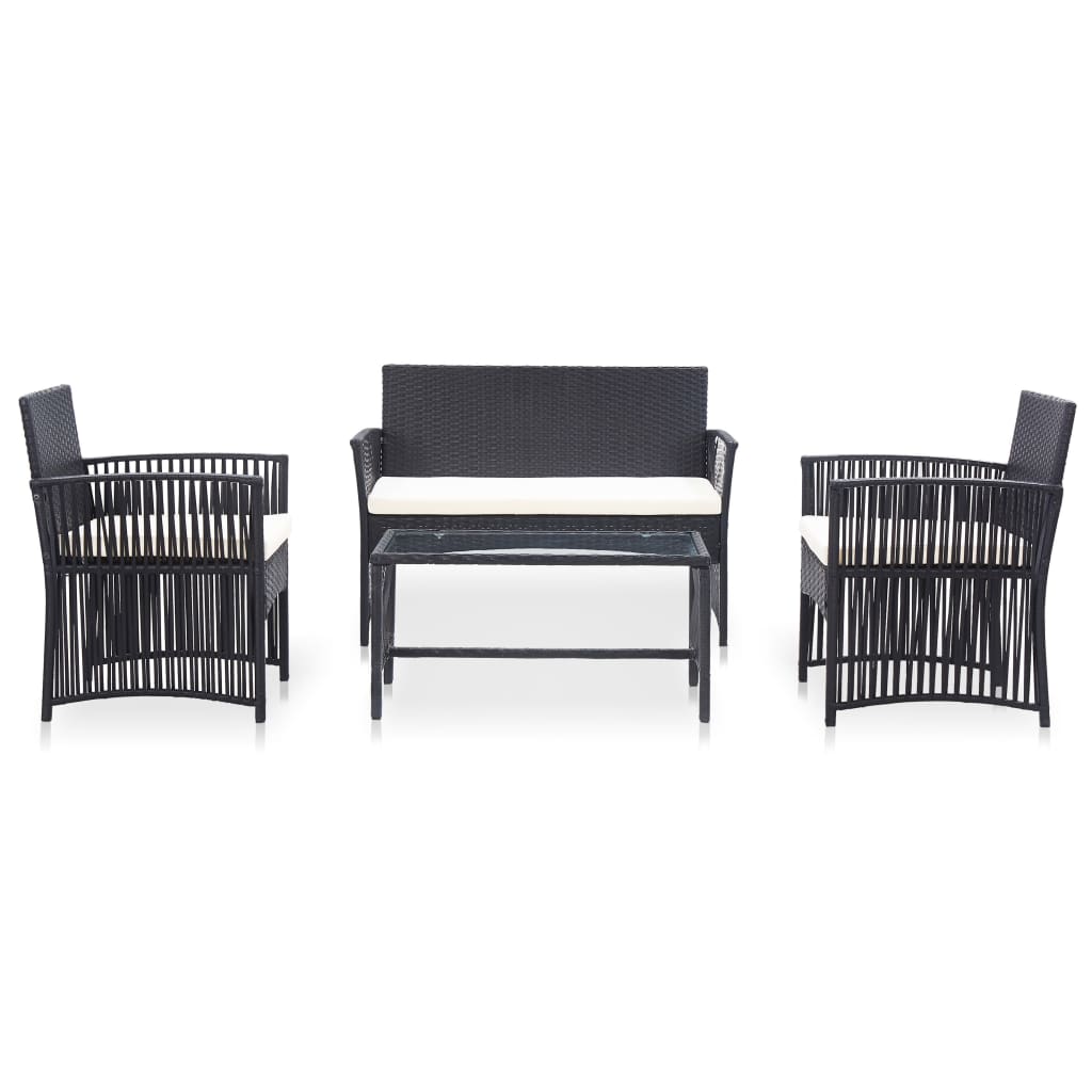 Set mobilier de grădină cu perne, 4 piese, negru, poliratan GartenMobel Dekor