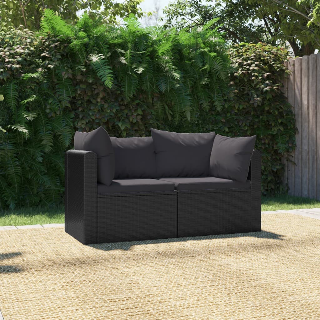 Set mobilier de grădină cu perne, 2 piese, negru, poliratan GartenMobel Dekor