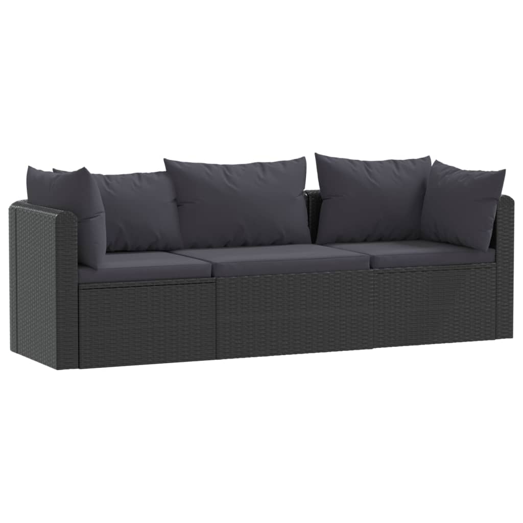 Set mobilier de grădină cu perne, 3 piese, negru, poliratan GartenMobel Dekor