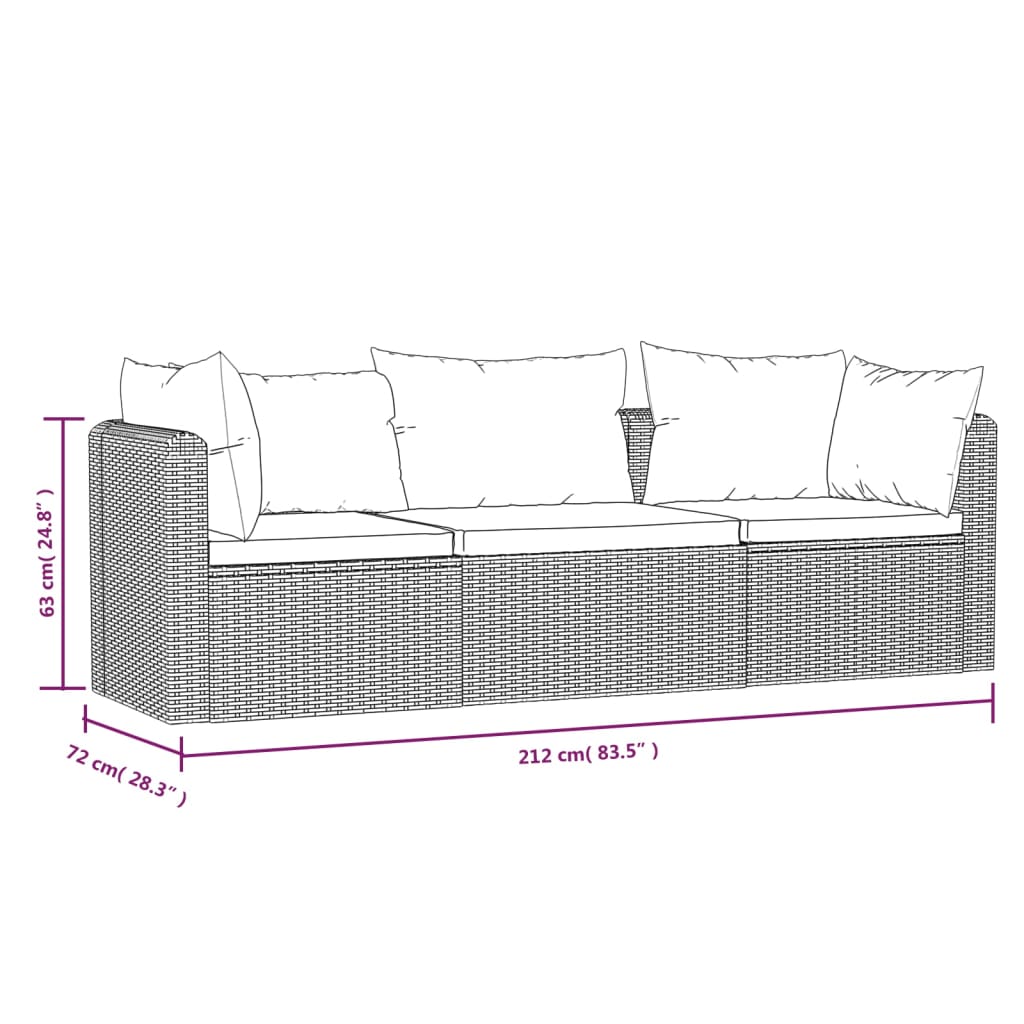 Set mobilier de grădină cu perne, 3 piese, negru, poliratan GartenMobel Dekor