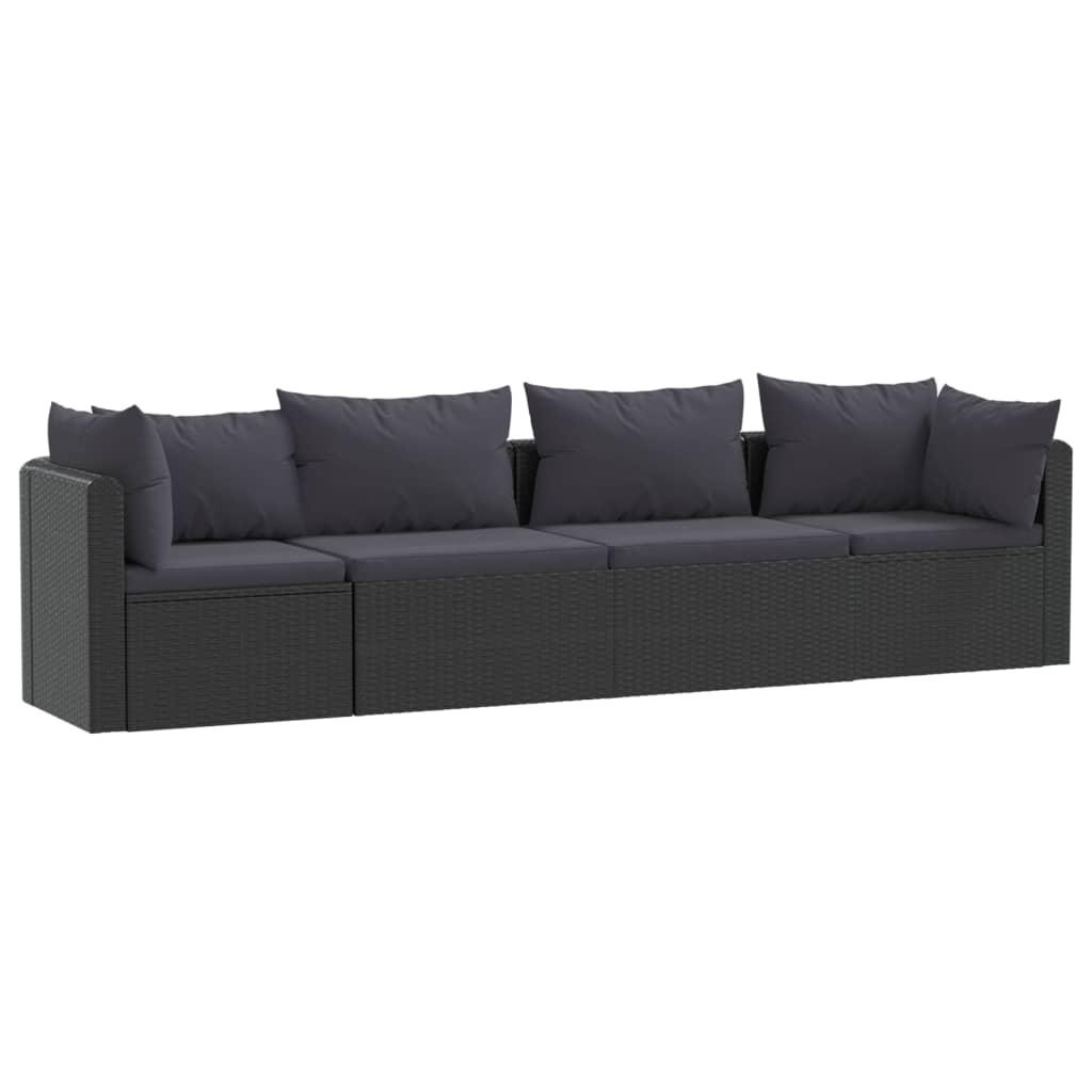 Set mobilier de grădină cu perne, 4 piese, negru, poliratan GartenMobel Dekor