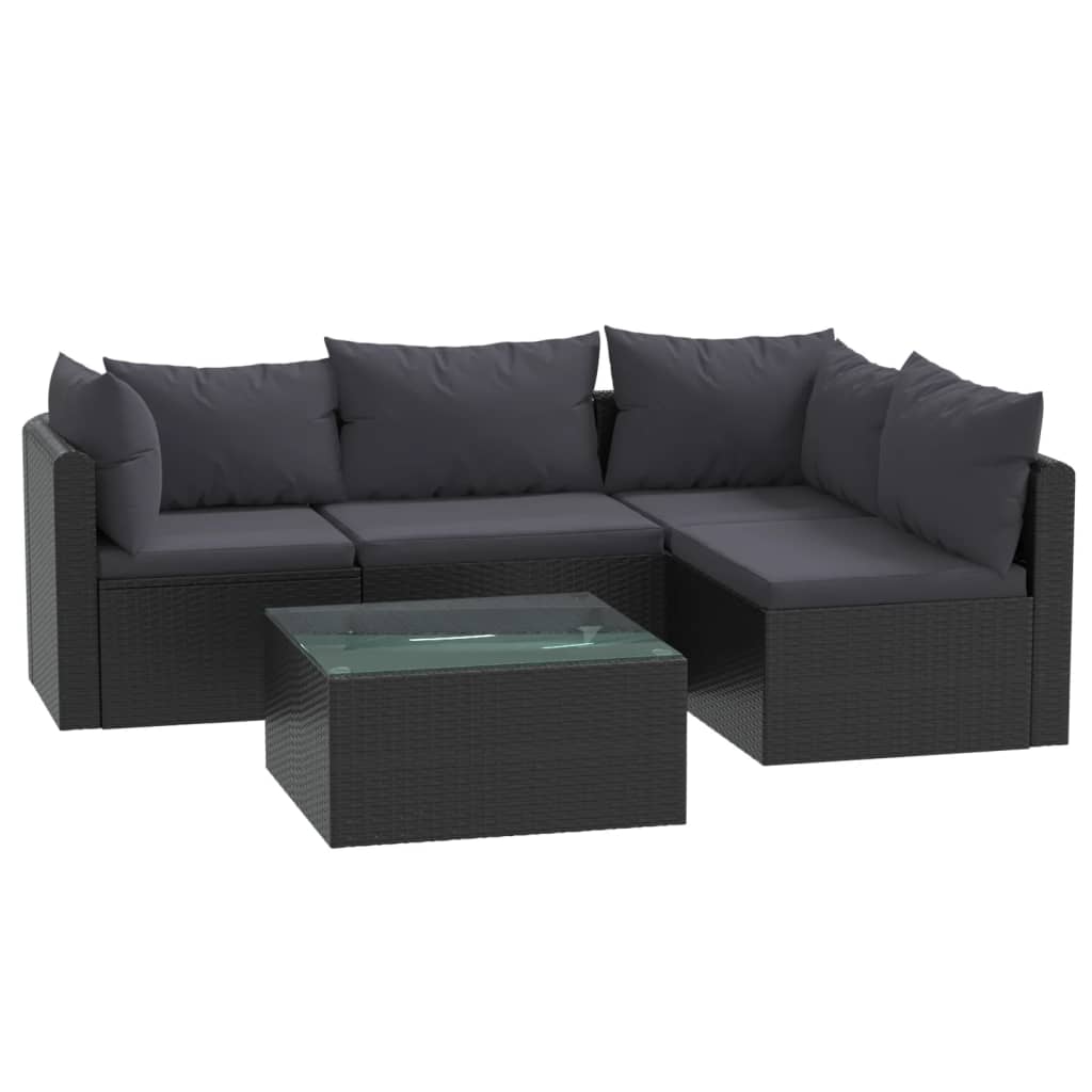 Set mobilier de grădină cu perne, 5 piese, negru, poliratan GartenMobel Dekor