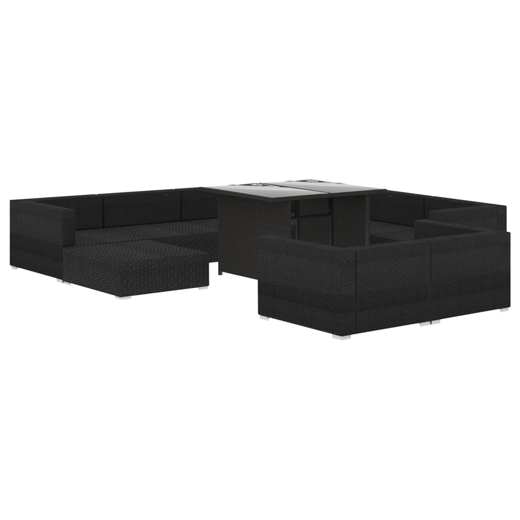 Set mobilier de grădină cu perne, 10 piese, negru, poliratan GartenMobel Dekor