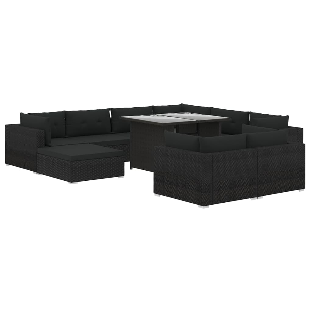 Set mobilier de grădină cu perne, 10 piese, negru, poliratan GartenMobel Dekor