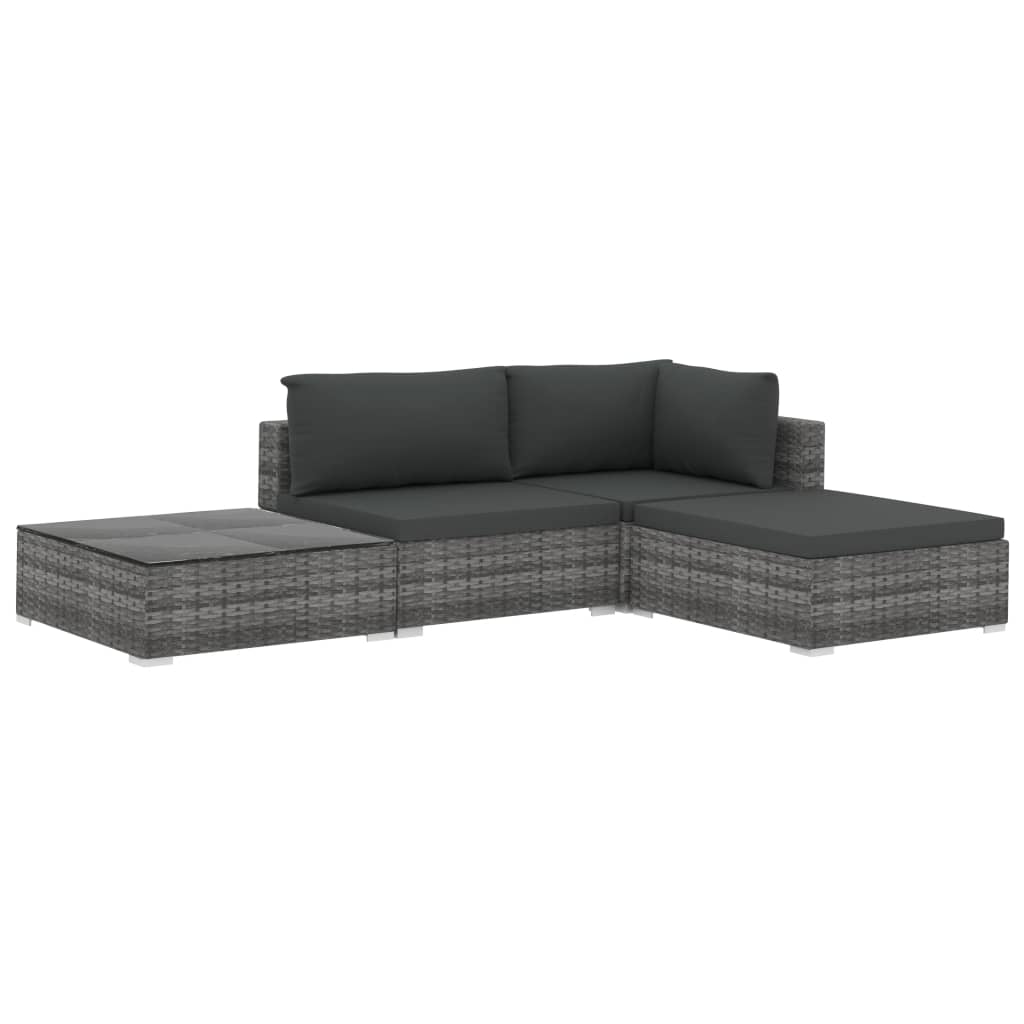Set mobilier de grădină cu perne, 4 piese, gri, poliratan GartenMobel Dekor