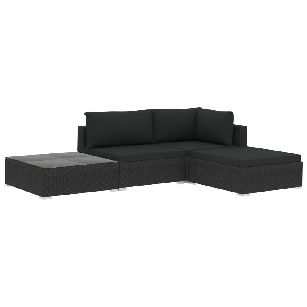 Set mobilier de grădină cu perne, 4 piese, negru, poliratan GartenMobel Dekor