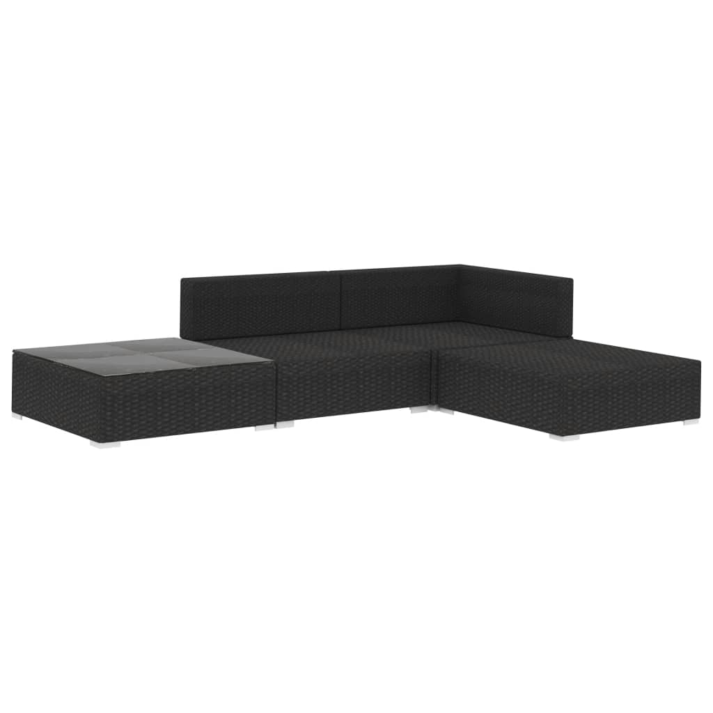 Set mobilier de grădină cu perne, 4 piese, negru, poliratan GartenMobel Dekor
