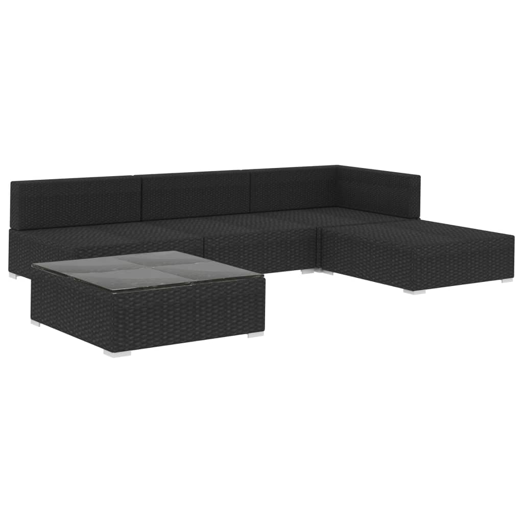 Set mobilier de grădină cu perne, 5 piese, negru, poliratan GartenMobel Dekor