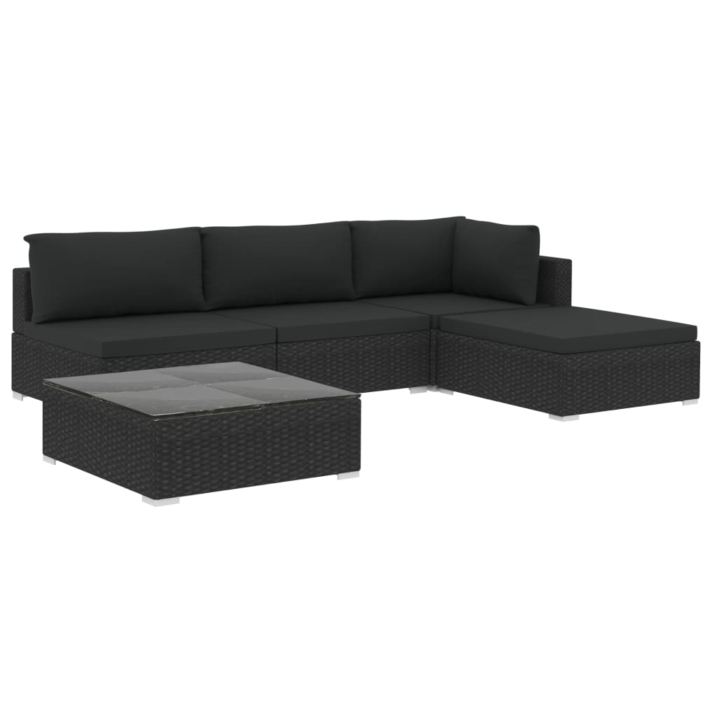 Set mobilier de grădină cu perne, 5 piese, negru, poliratan GartenMobel Dekor