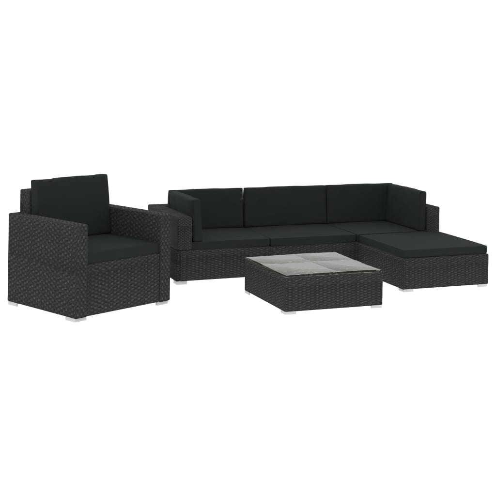 Set mobilier de grădină cu perne, 6 piese, negru, poliratan GartenMobel Dekor