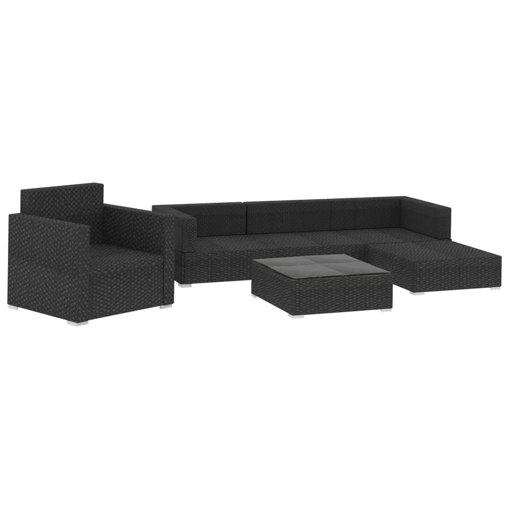 Set mobilier de grădină cu perne, 6 piese, negru, poliratan GartenMobel Dekor