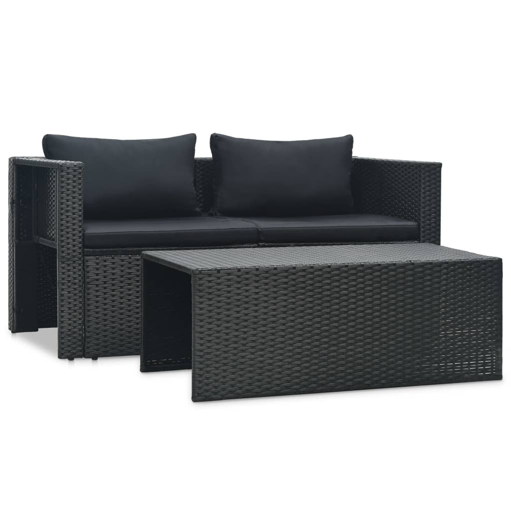 Set mobilier de grădină cu perne, 6 piese, negru, poliratan GartenMobel Dekor