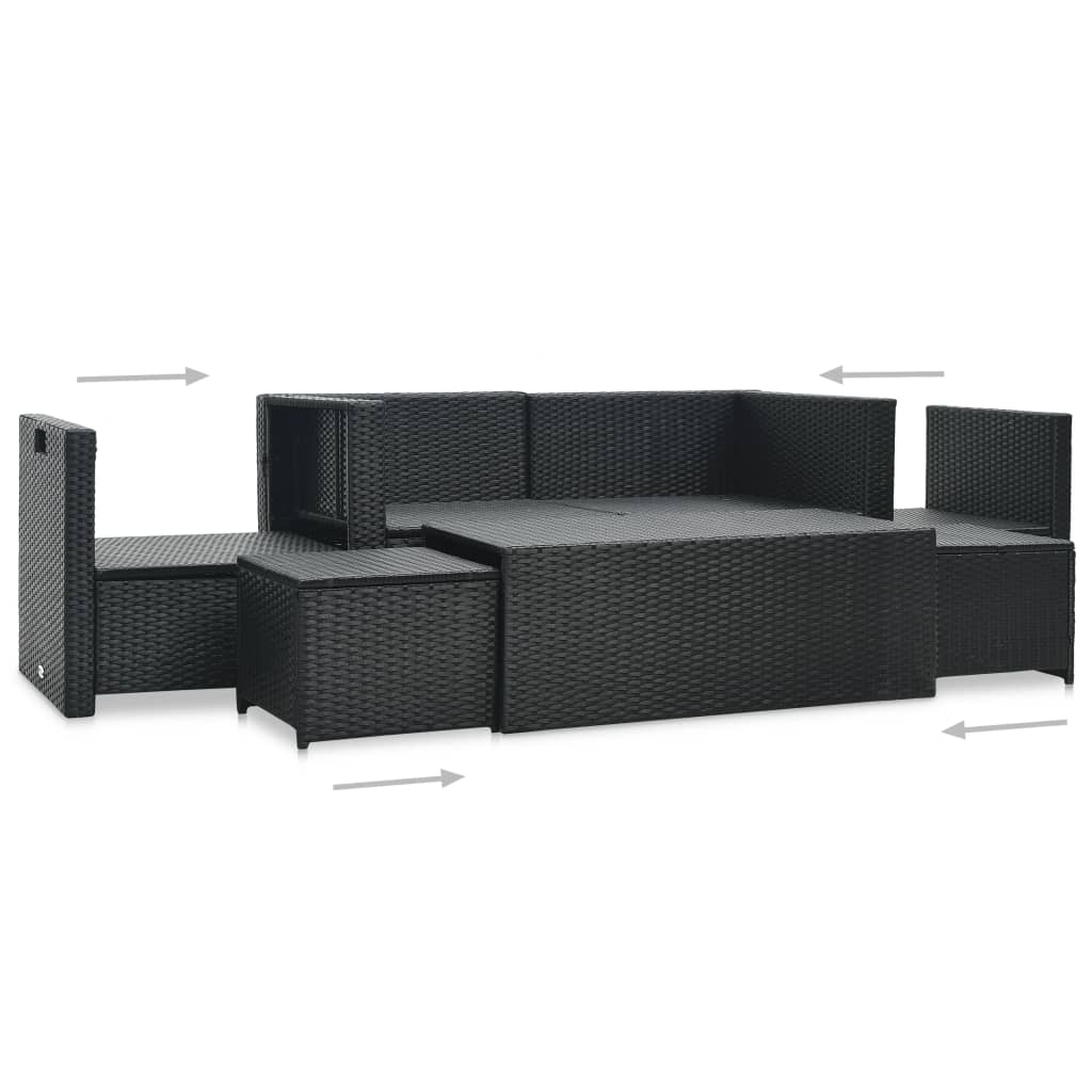Set mobilier de grădină cu perne, 6 piese, negru, poliratan GartenMobel Dekor