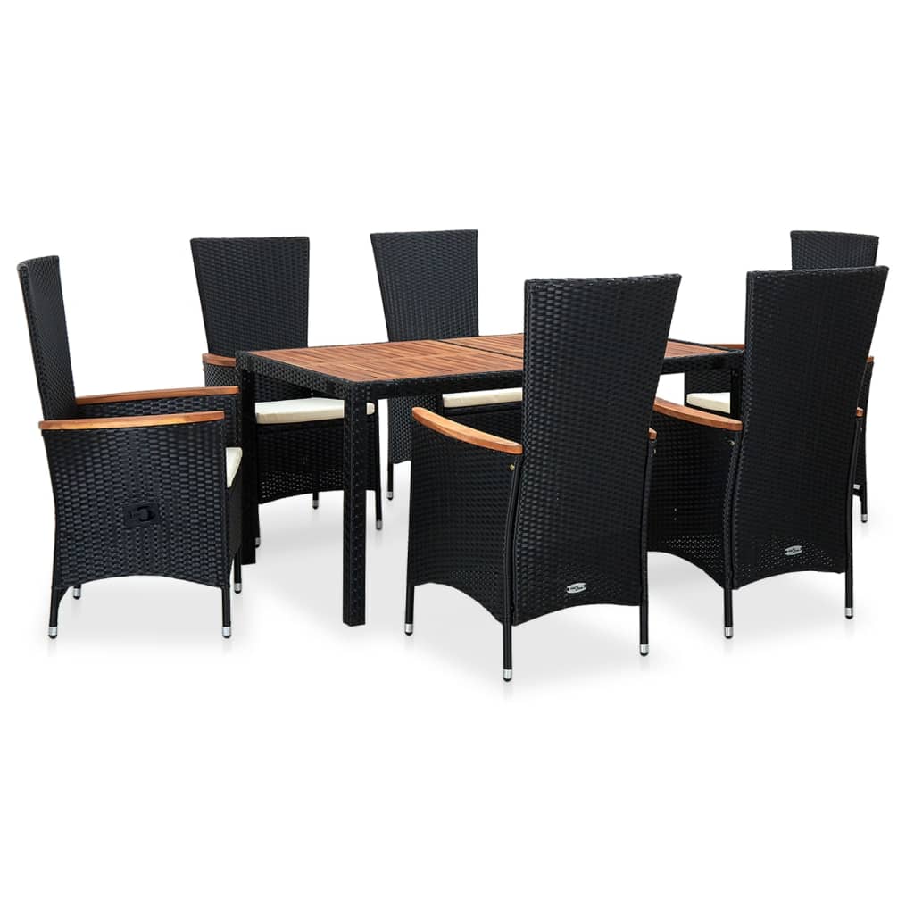 Set mobilier de exterior 7 piese negru poliratan lemn de acacia GartenMobel Dekor