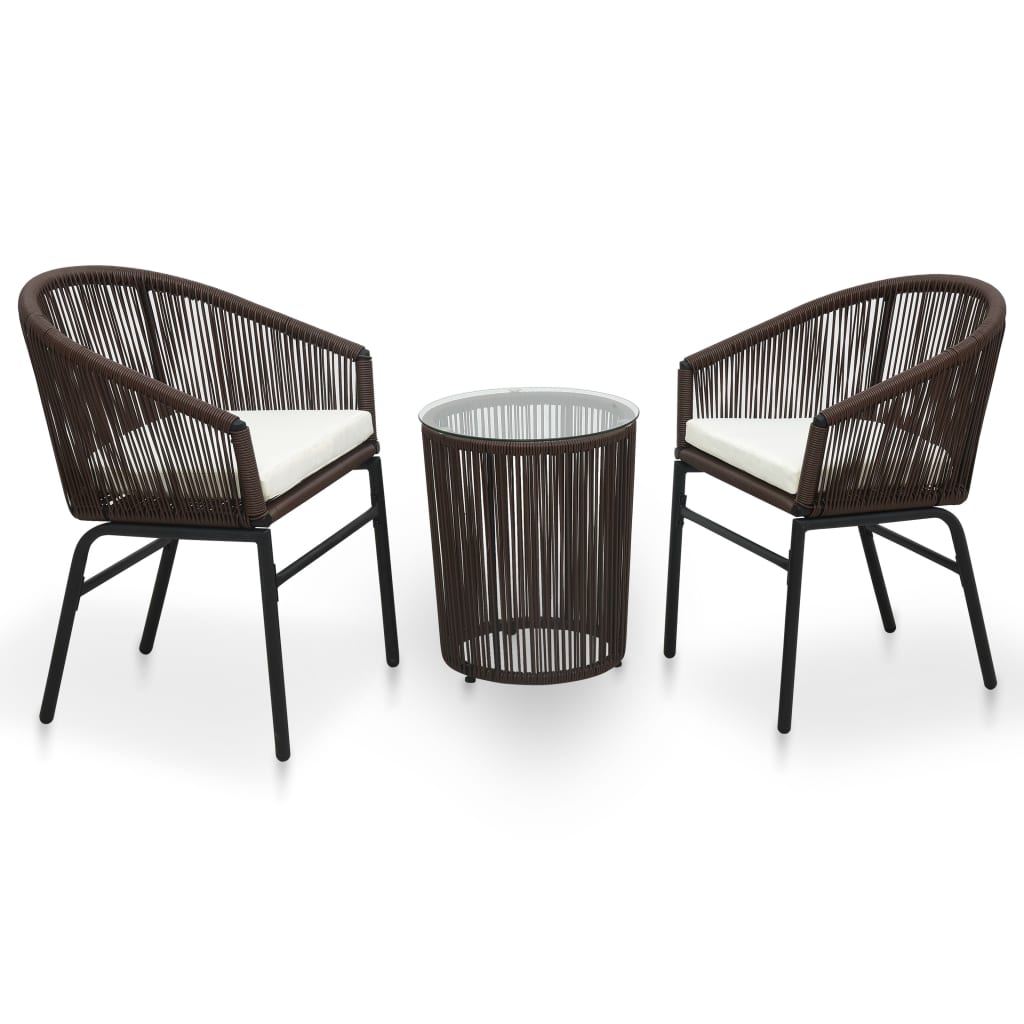 Set mobilier de bistro cu perne, 3 piese, maro, ratan PE GartenMobel Dekor