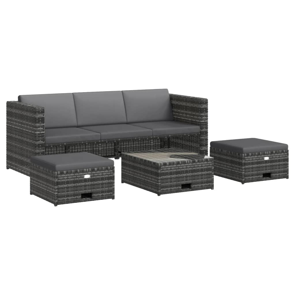 Set mobilier de grădină cu perne, 4 piese, poliratan, gri GartenMobel Dekor