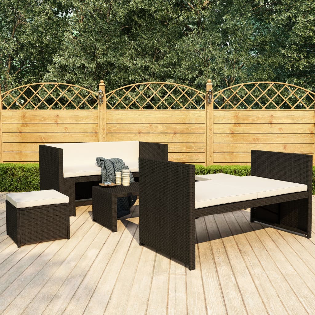 Set mobilier de grădină cu perne, 5 piese, negru, poliratan GartenMobel Dekor