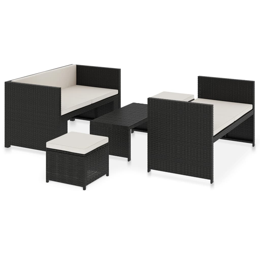 Set mobilier de grădină cu perne, 5 piese, negru, poliratan GartenMobel Dekor