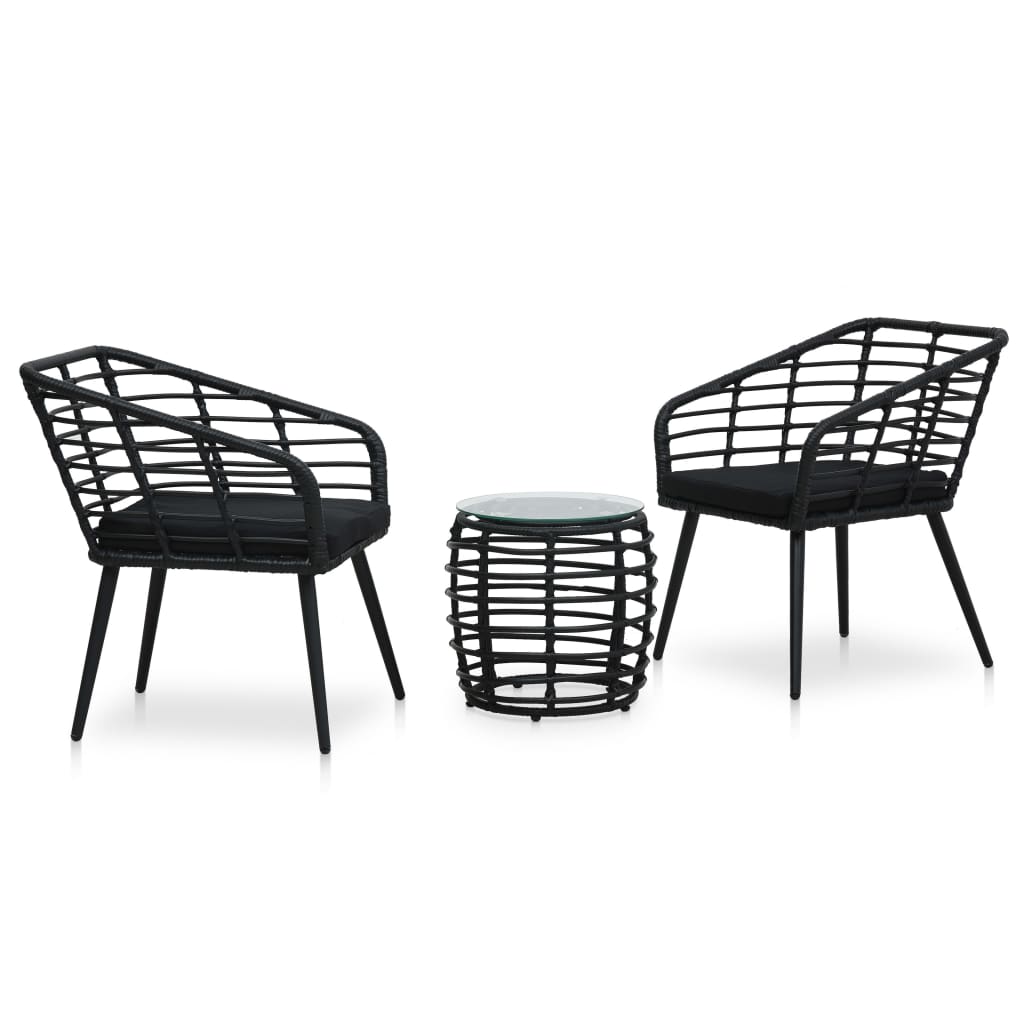 Set mobilier de bistro, 3 piese, negru, poliratan GartenMobel Dekor