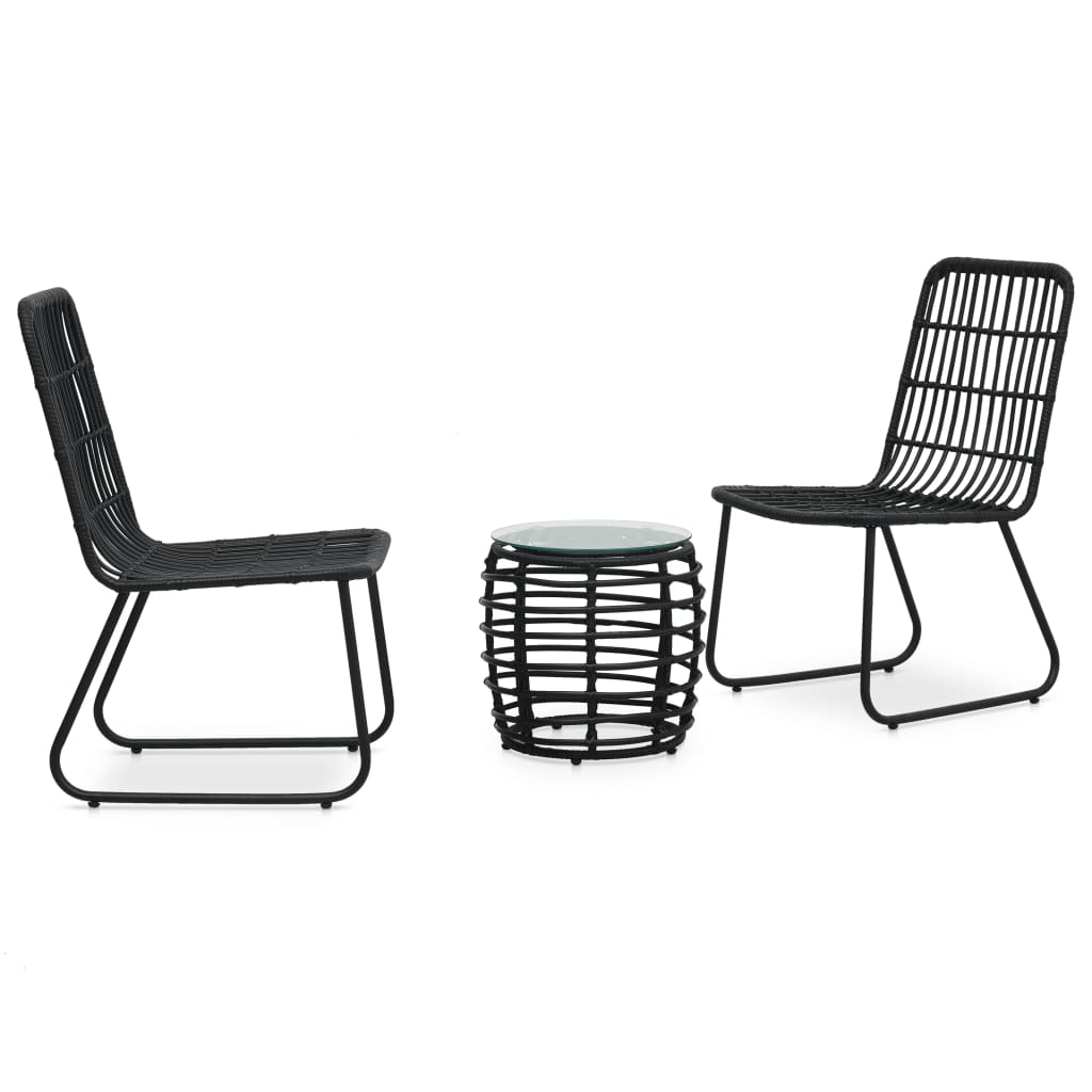 Set mobilier de bistro, 3 piese, negru, poliratan GartenMobel Dekor
