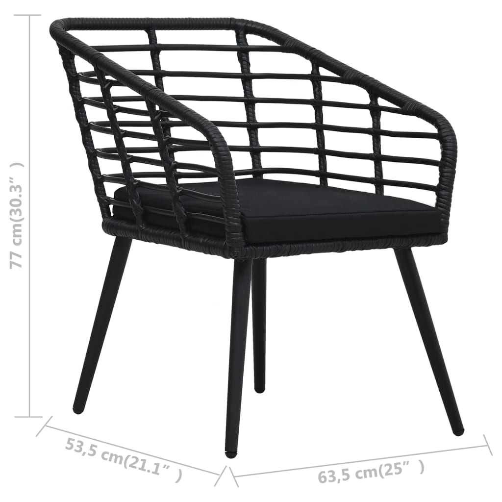 Set mobilier de bistro, 3 piese, negru, poliratan GartenMobel Dekor