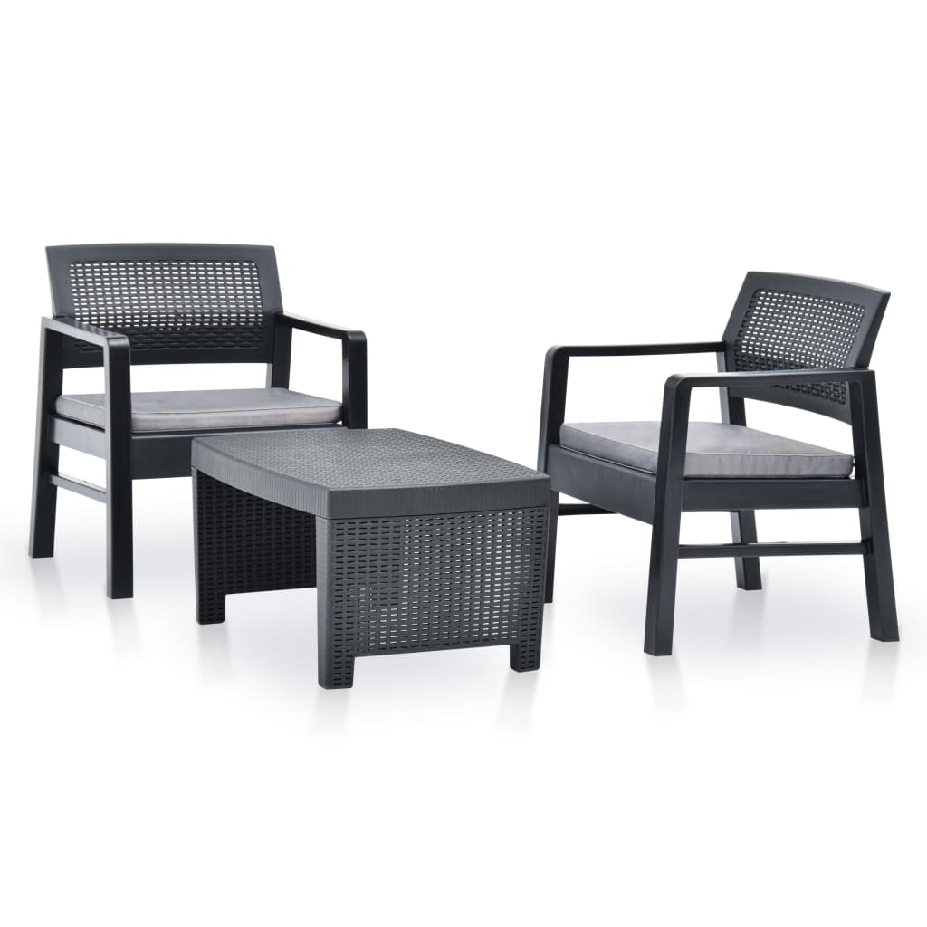 Set mobilier de grădină, 3 piese, antracit, plastic GartenMobel Dekor