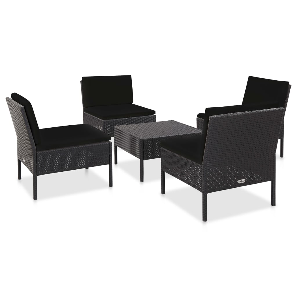 Set mobilier de grădină cu perne, 5 piese, negru, poliratan GartenMobel Dekor