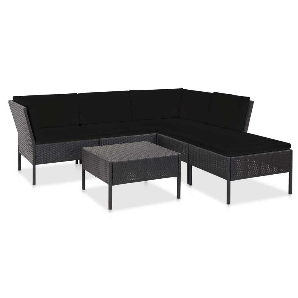 Set mobilier de grădină cu perne, 6 piese, negru, poliratan GartenMobel Dekor