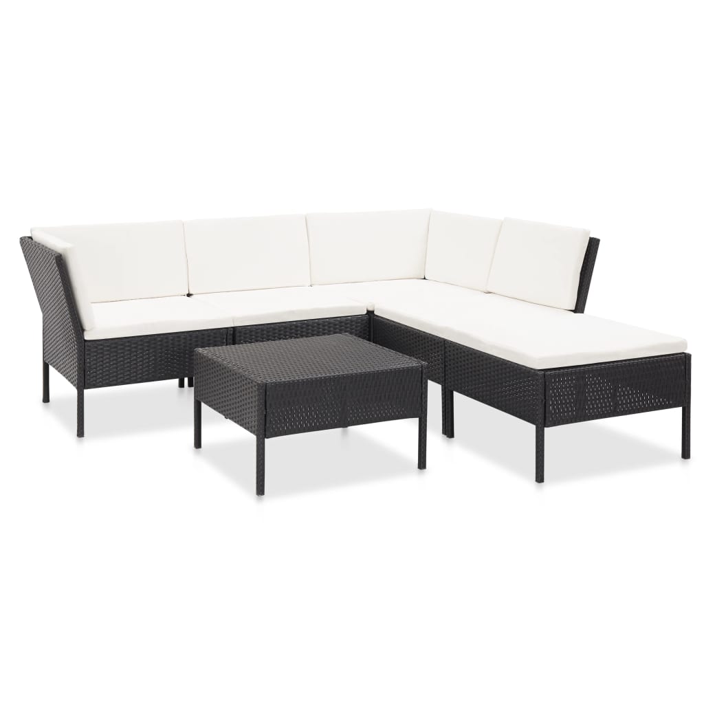 Set mobilier de grădină cu perne, 6 piese, negru, poliratan GartenMobel Dekor