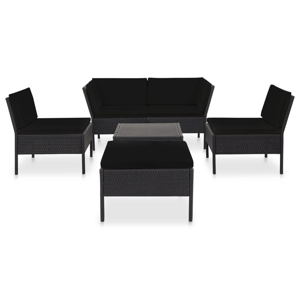 Set mobilier de grădină cu perne, 6 piese, negru, poliratan GartenMobel Dekor