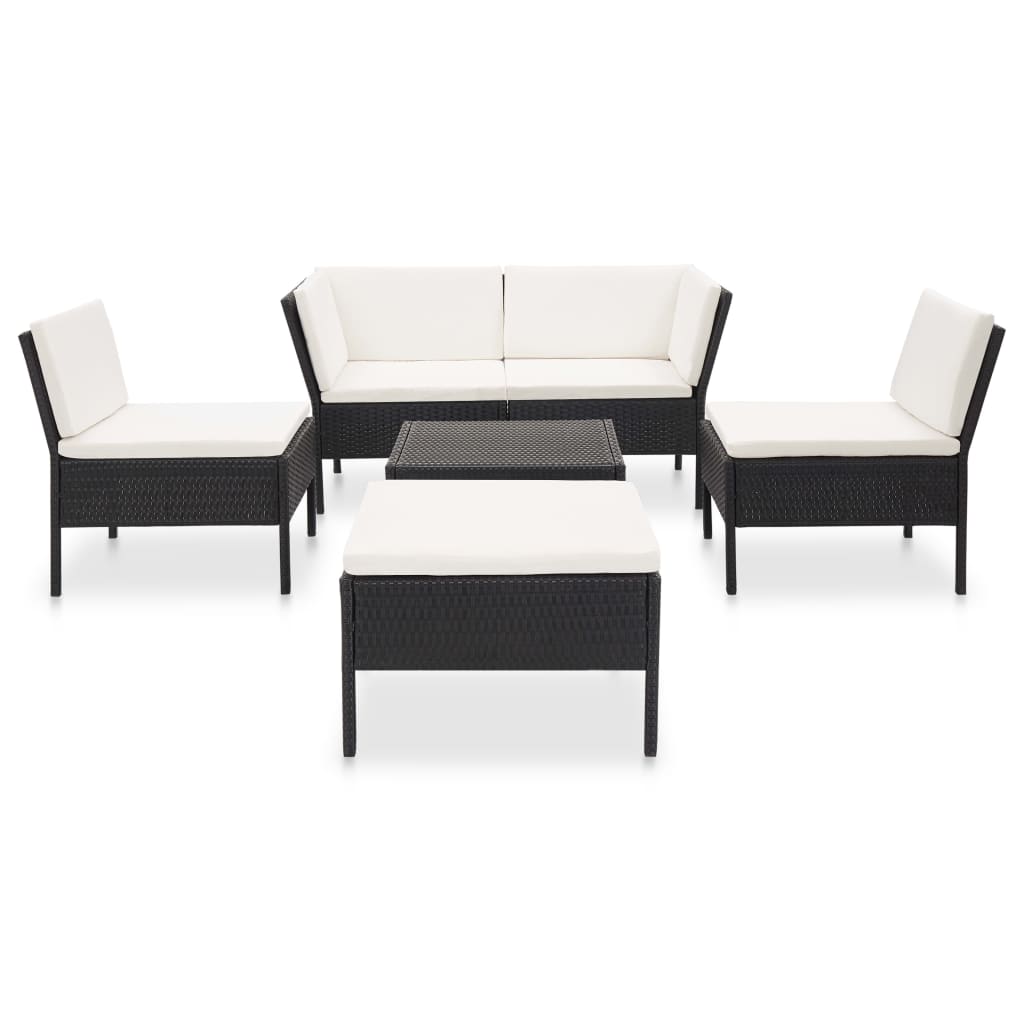 Set mobilier de grădină cu perne, 6 piese, negru, poliratan GartenMobel Dekor