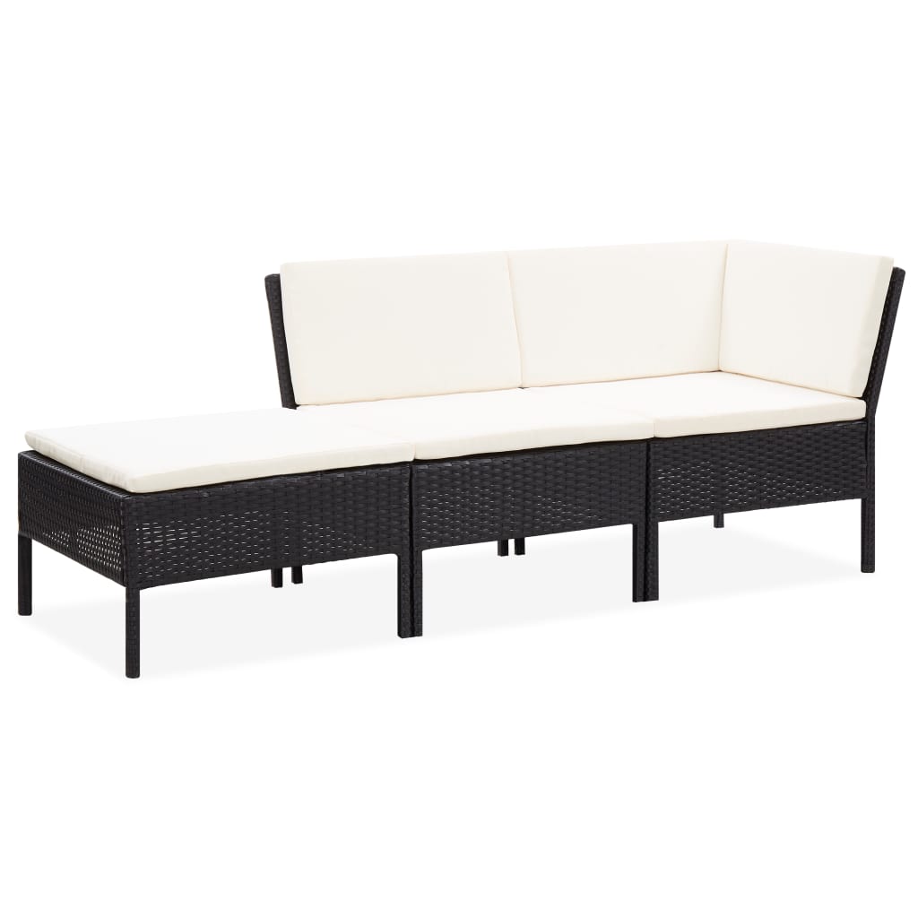 Set mobilier de grădină cu perne, 3 piese, negru, poliratan GartenMobel Dekor