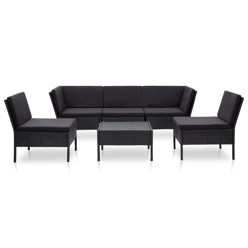Set mobilier de grădină cu perne, 6 piese, negru, poliratan GartenMobel Dekor
