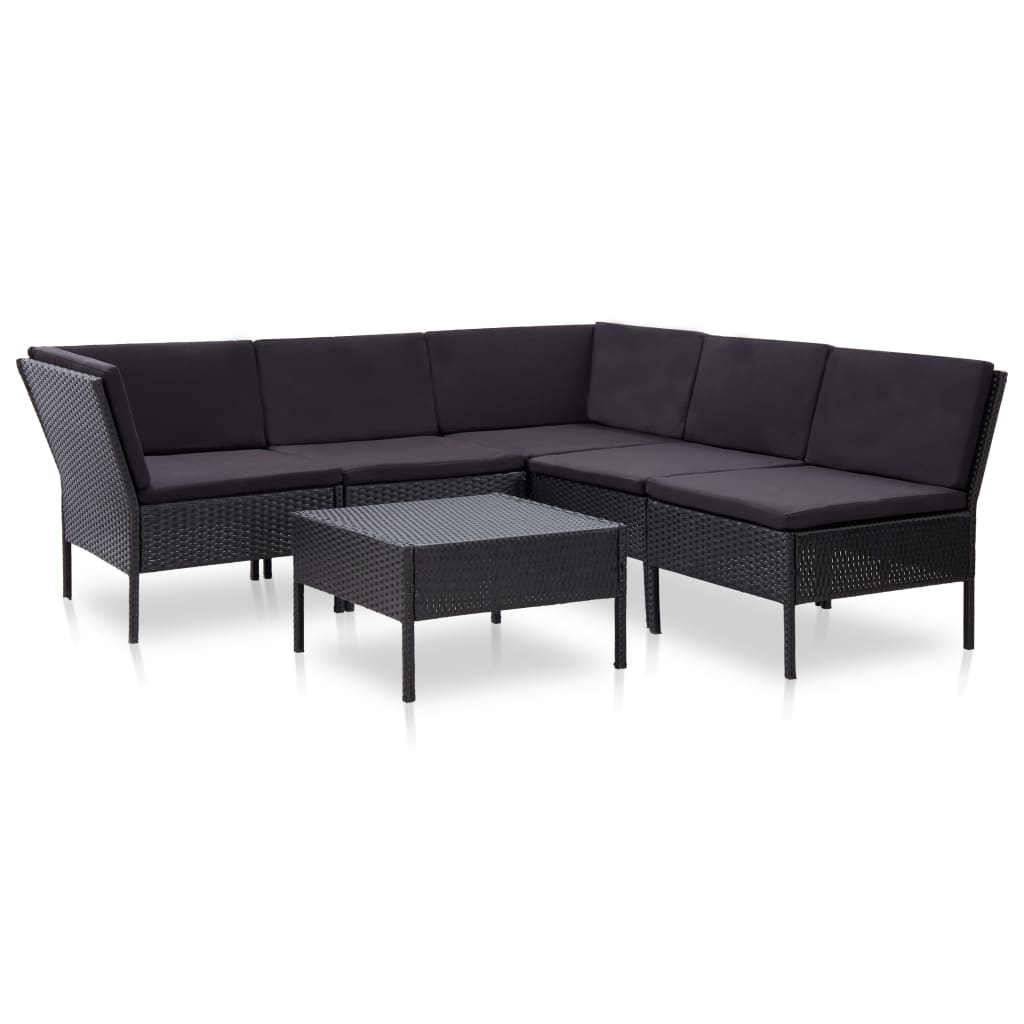 Set mobilier de grădină cu perne, 6 piese, negru, poliratan GartenMobel Dekor