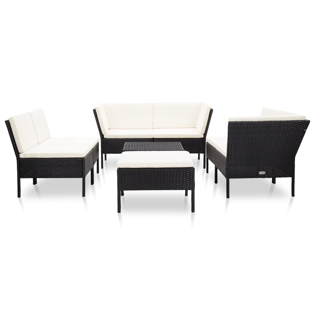 Set mobilier de grădină cu perne, 8 piese, negru, poliratan GartenMobel Dekor