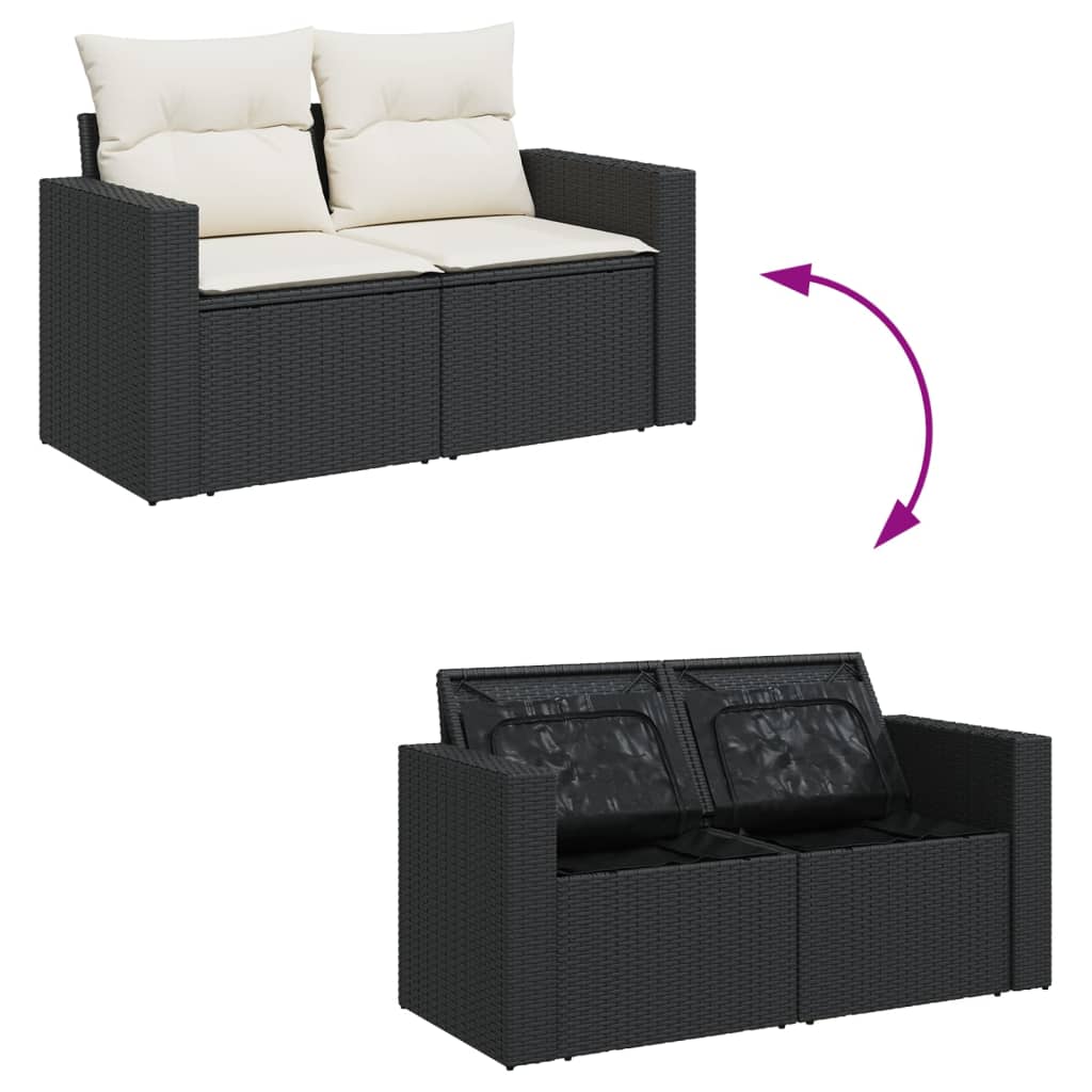 Set canapele de grădină cu perne, 10 piese, negru, poliratan GartenMobel Dekor