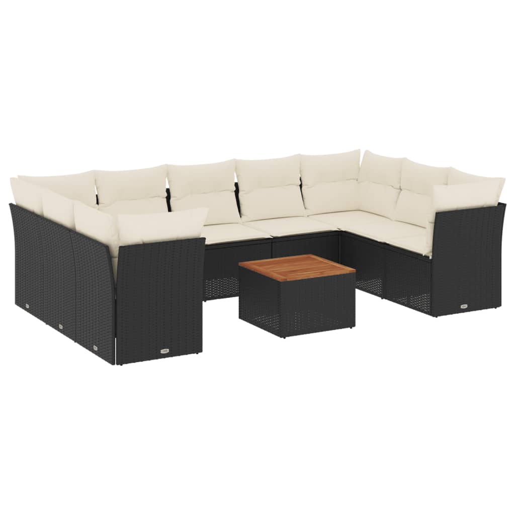 Set canapele de grădină cu perne, 10 piese, negru, poliratan GartenMobel Dekor
