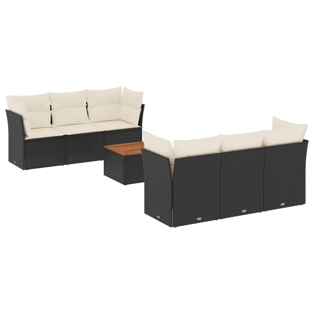 Set canapele de grădină cu perne, 7 piese, negru, poliratan GartenMobel Dekor