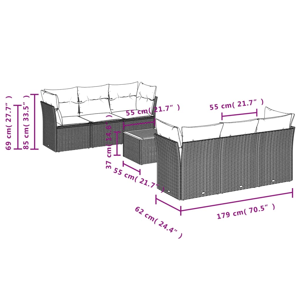 Set canapele de grădină cu perne, 7 piese, negru, poliratan GartenMobel Dekor