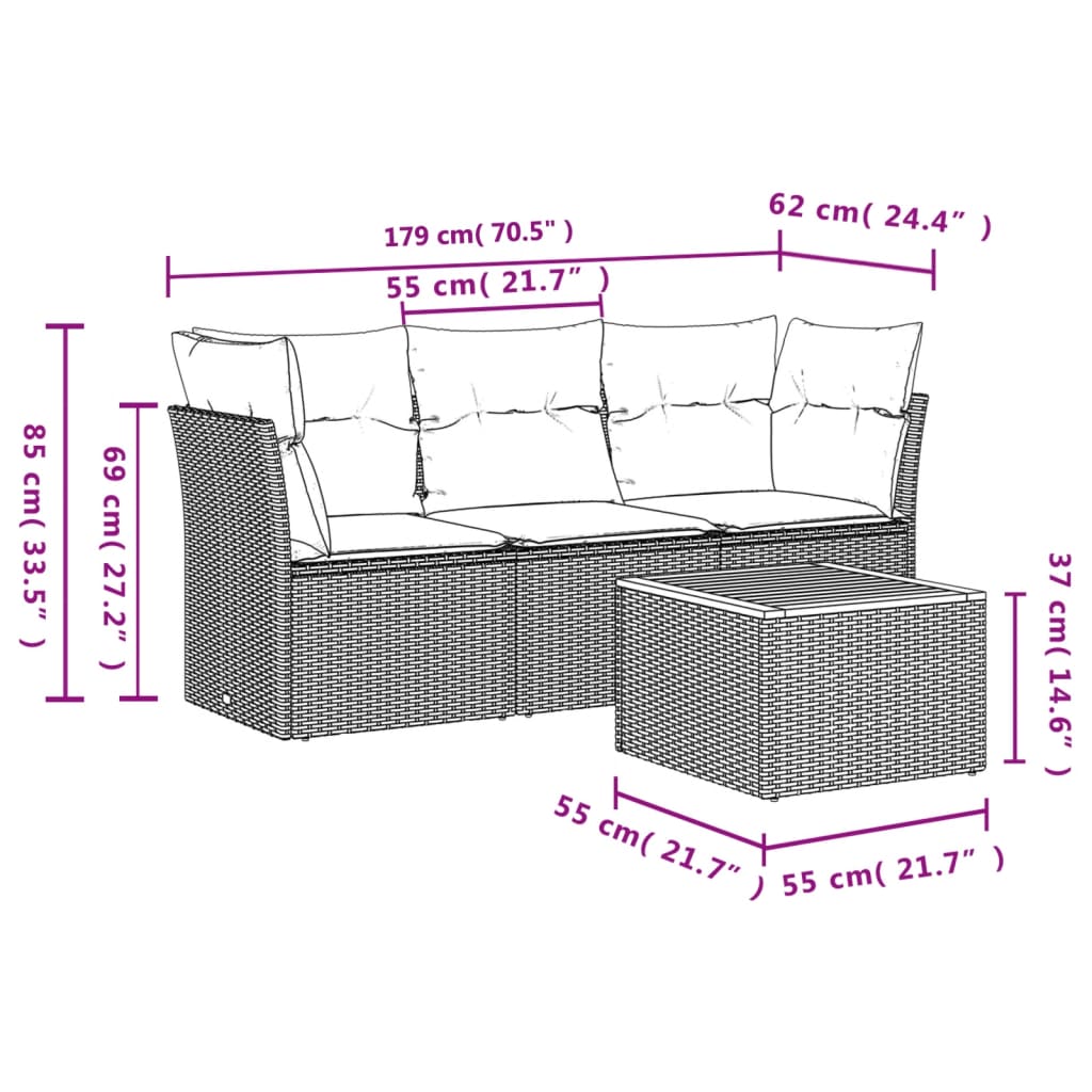 Set mobilier de grădină cu perne, 4 piese, negru, poliratan GartenMobel Dekor
