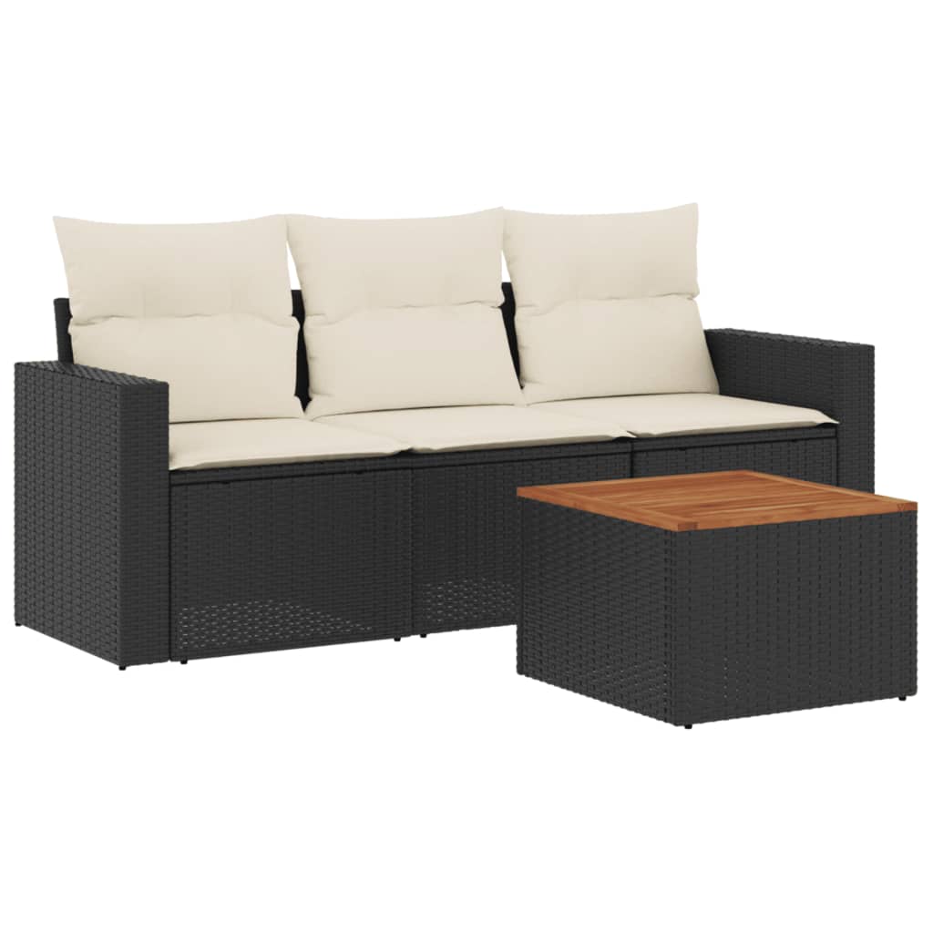 Set mobilier de grădină cu perne, 4 piese, negru, poliratan GartenMobel Dekor