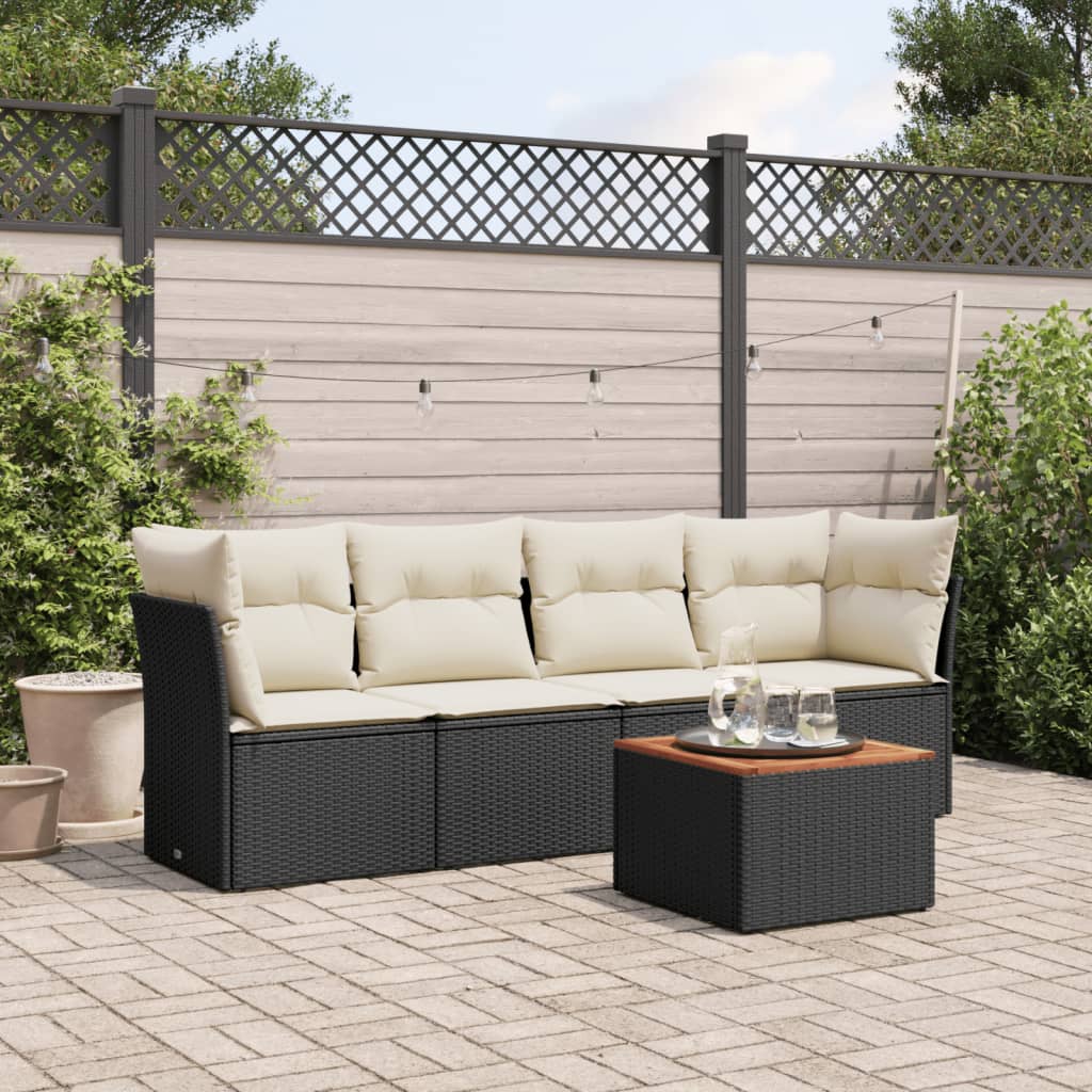 Set mobilier de grădină cu perne, 5 piese, negru, poliratan GartenMobel Dekor