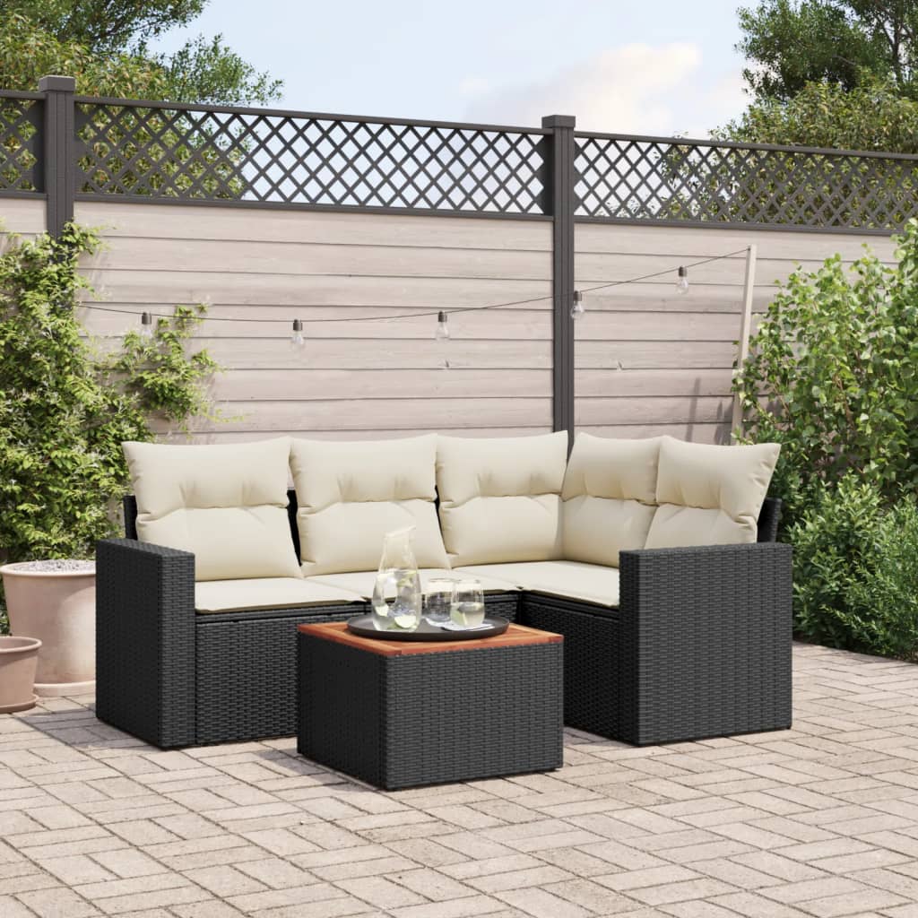 Set mobilier de grădină cu perne, 5 piese, negru, poliratan GartenMobel Dekor