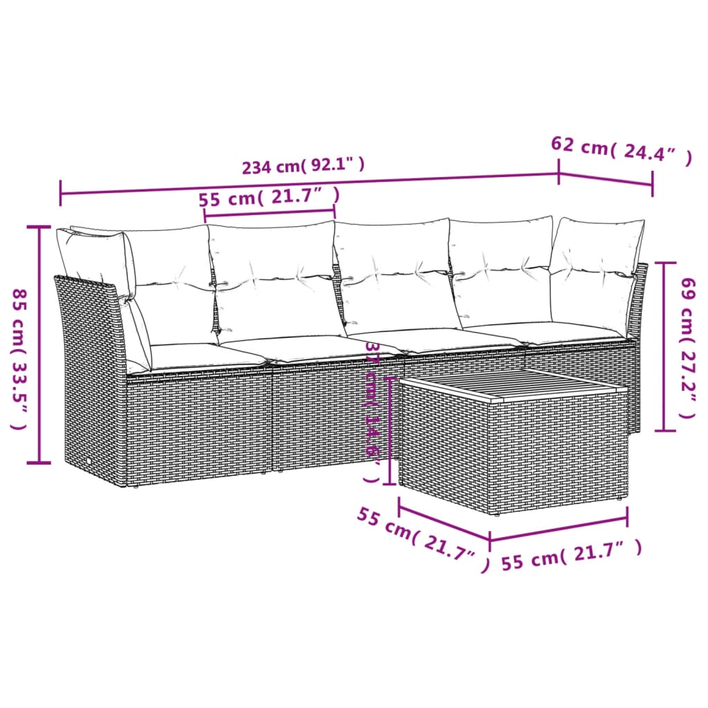 Set mobilier de grădină cu perne, 5 piese, negru, poliratan GartenMobel Dekor