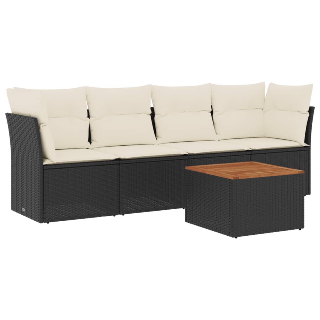 Set mobilier de grădină cu perne, 5 piese, negru, poliratan GartenMobel Dekor