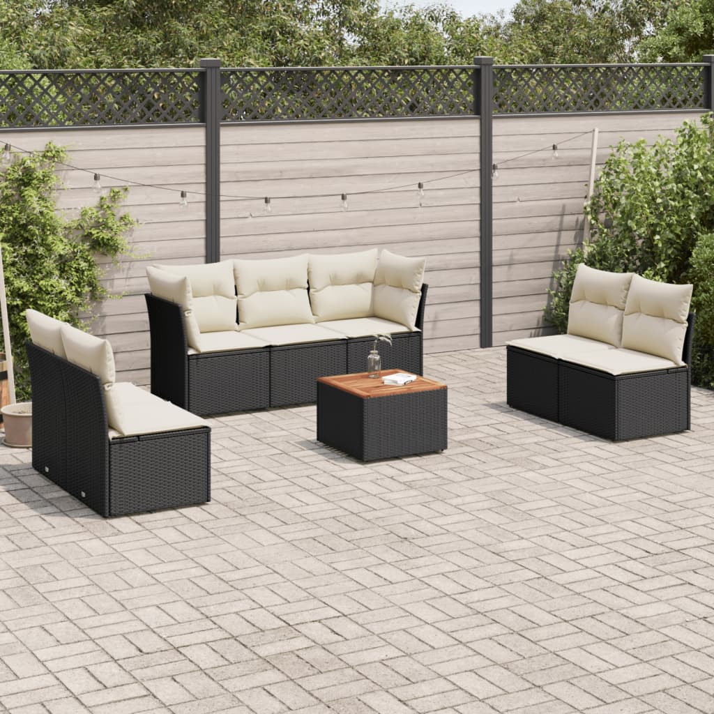 Set mobilier de grădină cu perne, 8 piese, negru, poliratan GartenMobel Dekor