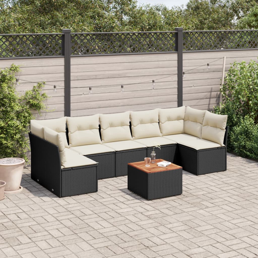 Set mobilier de grădină cu perne, 8 piese, negru, poliratan GartenMobel Dekor