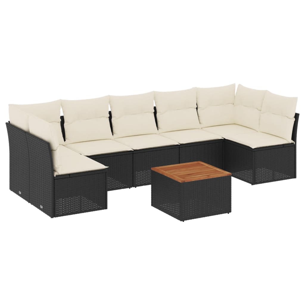 Set mobilier de grădină cu perne, 8 piese, negru, poliratan GartenMobel Dekor